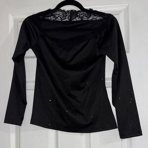 Chic Black Women's Long Sleeve Top with Lace Detail